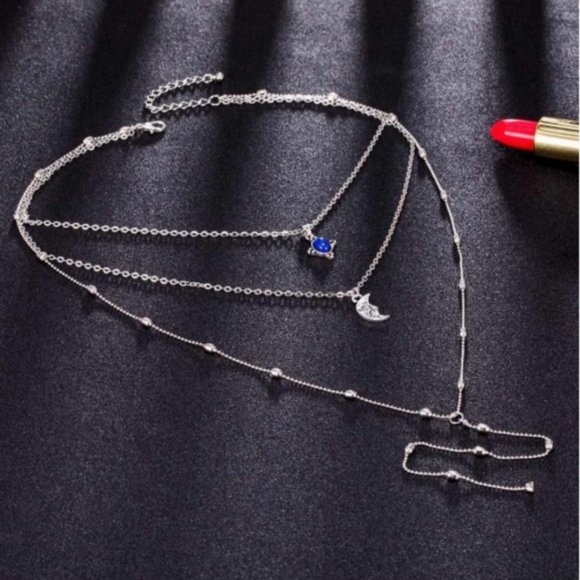 Layered Bohemian Gem and Moon Necklace - Picture 2 of 5